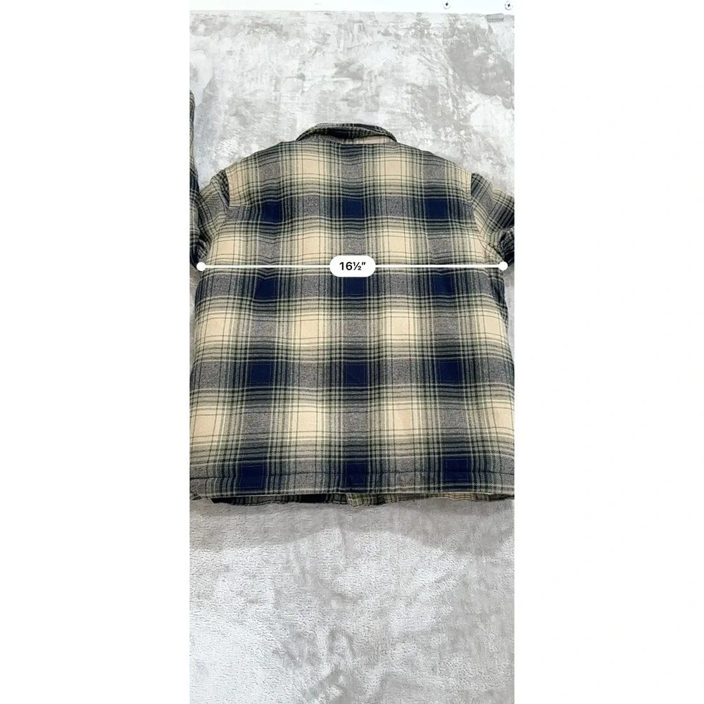 Old Navy Boys Size M 8 Plaid Sherpa Lined Flannel Jacket Shacket Blue Tan NWT